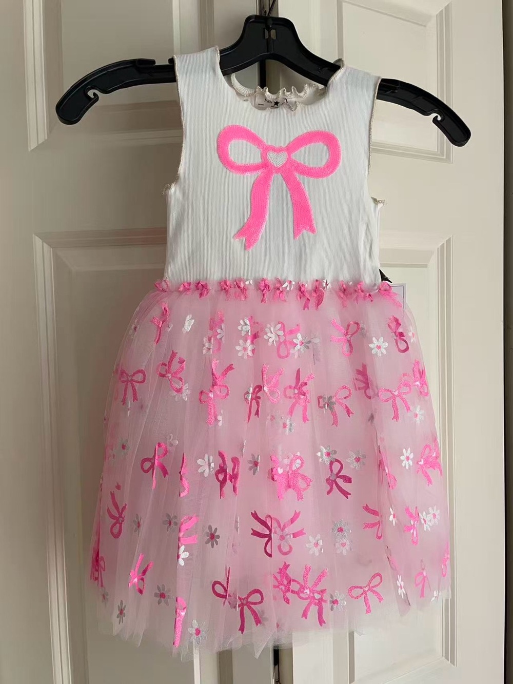 Petite Hailey Girls White & Pink Bow Tulle Party Dress - size 5 NWT